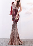 Women Gradient Sequins Formal Party Maxi Mermaid Evening Dress