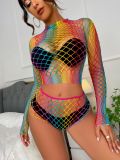 Women Rainbow Multi-Color Net Two-Piece Set