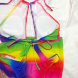 Women chiffon rainbow sexy bikini Swimwear two piece set