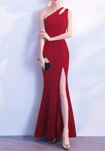Women One Shoulder Cutout Formal Party Maxi Mermaid Evening Dress