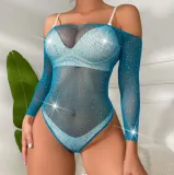Women Beaded Long Sleeve One-Pieces Net sexy lingerie