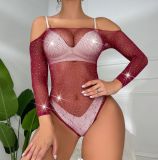 Women Beaded Long Sleeve One-Pieces Net sexy lingerie