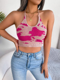 Women Casual Cow Print Knitting Camisole Crop Top