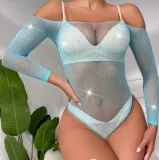 Women Beaded Long Sleeve One-Pieces Net sexy lingerie