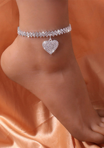 Women Fashion Rhinestone Heart Fully-jewelled Pendant Anklet Ankle Chain