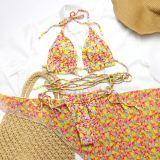 Ladies Print Floral Chiffon Bikini Swimwear Three-Piece