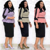 Women Africa Plus Size Tie Bow Patchwork Dress