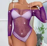 Women Beaded Long Sleeve One-Pieces Net sexy lingerie
