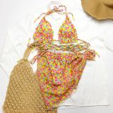 Ladies Print Floral Chiffon Bikini Swimwear Three-Piece