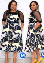 Frauen Afrika Plus Size Rundhals 3/4 Ärmel Patchwork Print Kleid