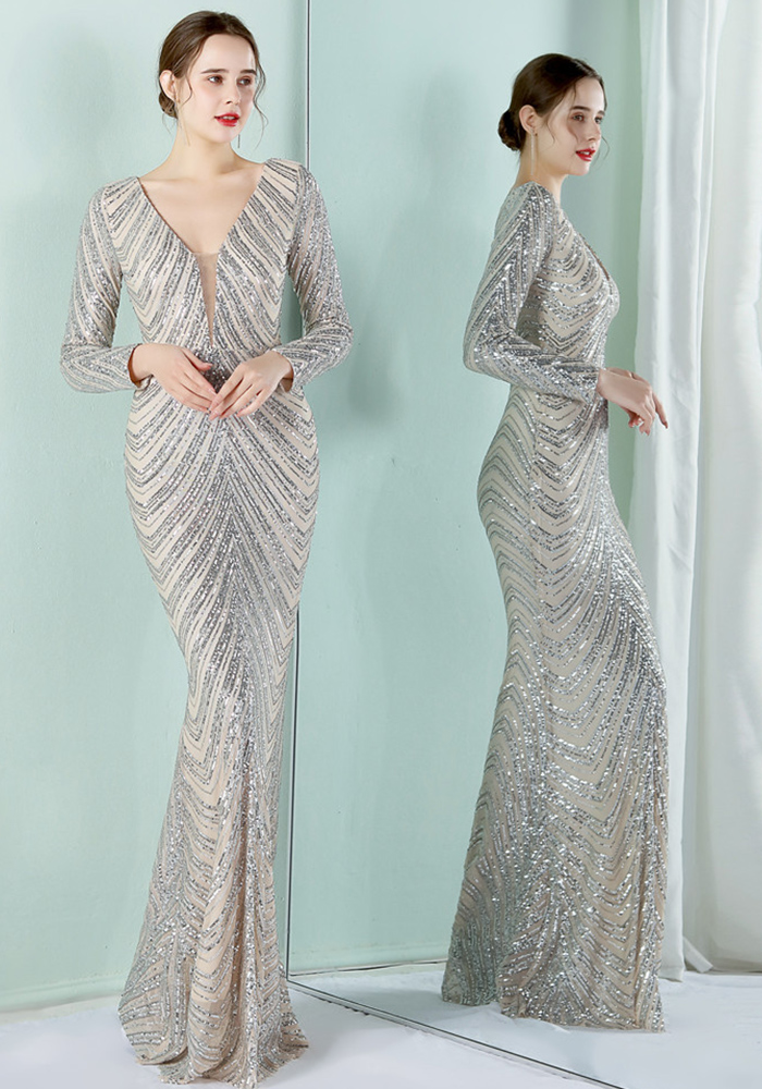 Plus Size Evening Dresses Fashion Women Sequins Mesh