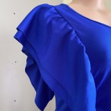 Women's High Waist Slash Shoulder Slim Waist Chic Career Solid Maxi Plus Size Dress