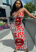 Women's Fashion Sexy Maxi Lips Positioning Print Dress