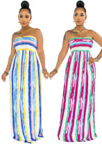 Women's Summer Fashion Holidays Striped Pleated Suspender Maxi Dress