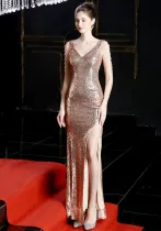 Crystal Diamond Chain Sexy Slim Evening Dress Annual Meeting Host Party Club Evening Dress