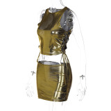 Women's Spring Side Cutout Tie Round Neck Camisole Slim Skirt Set