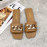 Sandals and slippers women's flat summer flat plus size metal chain slippers Ladies