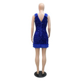 Sexy Sling Sequin Fashion Feather Party Dress