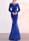 velvet Formal Party Evening Dress Winter Long Sleeve Corporate Annual Meeting Long Fishtail Party Dress