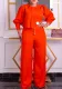 Belted Ladies Spring Long Sleeve Casual Fashion Wide Leg Plus Size Jumpsuit
