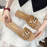 Sandals and slippers women's flat summer flat plus size metal chain slippers Ladies