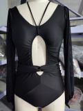 Sexy push-up one-piece printed bikini women's long-sleeved swimsuit
