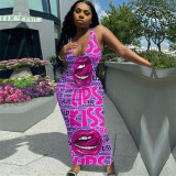 Women's Fashion Sexy Maxi Lips Positioning Print Dress