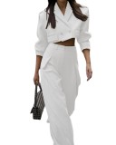 Women's Suit Suit Spring Turndown Collar Long Sleeve Top Loose Pants Two-Piece Set