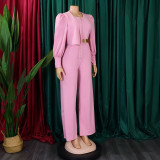 Belted Ladies Spring Long Sleeve Casual Fashion Wide Leg Plus Size Jumpsuit