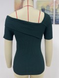 Spring Summer Off Shoulder Solid Color Pullover Slim Fit Short-Sleeved Women'S Knitting Shirt