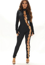 Women'S Ring Cutout Tight Fitting Sexy Long Sleeve Jumpsuit