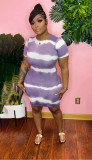 Ladies Classic Tie Dye Print Short Sleeve Plus Size Bodycon Dress
