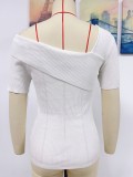 Spring Summer Off Shoulder Solid Color Pullover Slim Fit Short-Sleeved Women'S Knitting Shirt