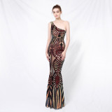 One-Shoulder Sequined Mermaid Gown Formal Party Evening Dress