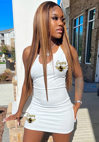 Vestido feminino estampado sem mangas fashion colado ao corpo sexy
