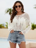 Spring And Summer Knitting Female Tassel Hollow Out Solid Color Cover Up Beach Blouse Women'S Knitting Shirt
