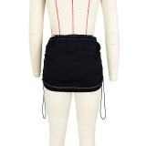 Women'S Solid Elastic Drawstring Sport Casual Pocket Cargo Skirt