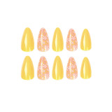 Manikür Yama Aşınma Tırnak Sarı Toz Floret Tırnak Etiket Çiviler Üzerinde Basın Yanlış Tırnak Tasarımcı Ayrılabilir Sahte Ongles Yapay Çiviler