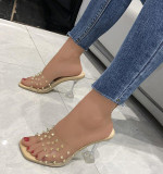 Plus Size Women'S Shoes Sexy Square Toe High Heels Sheer Sandals High Heel Stiletto Open Toe Sliders