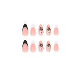 Sweet Press On Nails Flower Wear Armor French Black And White Color Matching Nail Faux Ongles Artificial Nails