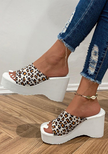 Summer Straight Leopard Wedge Slippers Women'S Plus Size Beach Sandals And Slippers