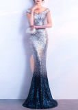 Off Shoulder Gradient Sequins Formal Party Evening Dress Long Slim Fashion Dress Women'S Mermaid Gown