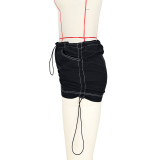 Women'S Solid Elastic Drawstring Sport Casual Pocket Cargo Skirt
