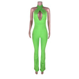 Sexy Cross Halter Low Back Solid Color Women'S Fashion Jumpsuit