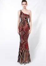 One-Shoulder Sequined Mermaid Gown Formal Party Evening Dress