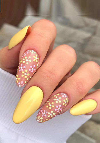 Manicure Patch Wear Nail Yellow Powder Floret Nail Sticker Press On Nails False Nail Designer Afneembare Faux Ongles Kunstnagels