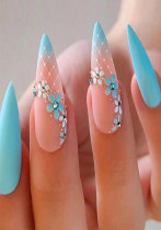 Uñas usables Gradiente azul Parches de uñas mate Uñas usables Uñas removibles Faux Ongles Uñas artificiales