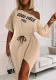Women'S Classic Print Drawstring Plus Size Slit Casual Dress