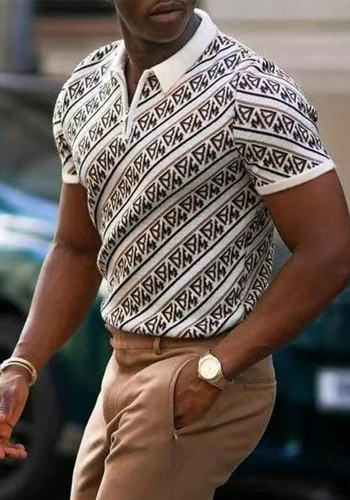 Kurzärmliges Polo-T-Shirt mit Reißverschluss für Herren in Farbblock-Optik