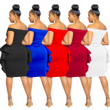 Women Solid Sleeveless Ruffle Skirt